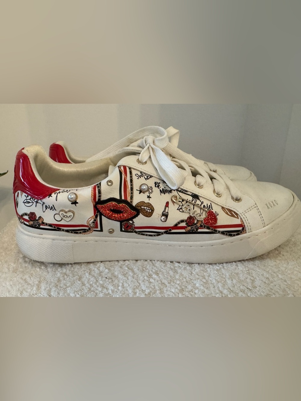 Also White Sneakers with Red Lip & Graphic Accents